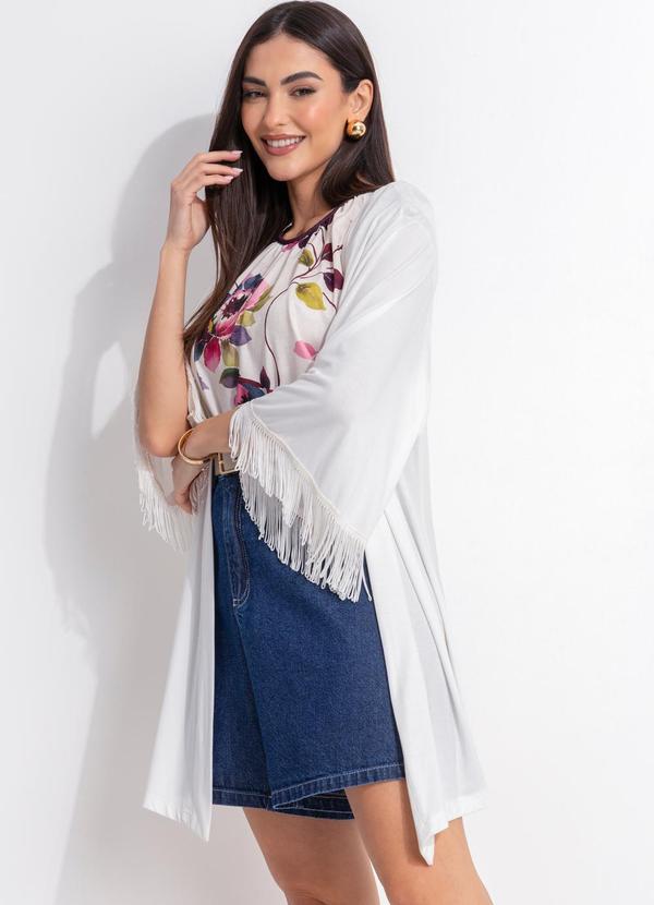 Kimono Off White em Malha de Viscose