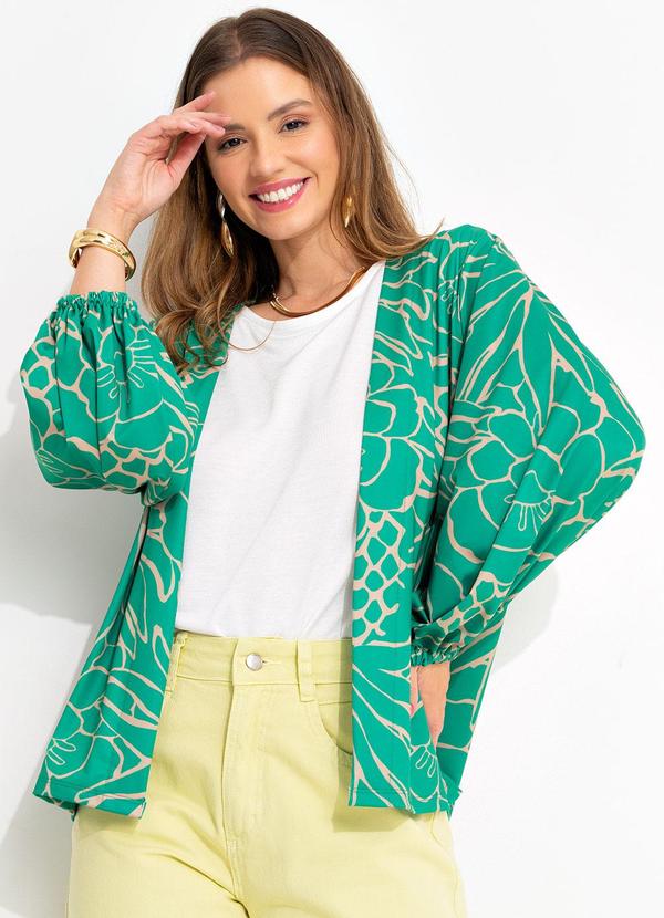 Kimono Tropical Verde em Malha Fria