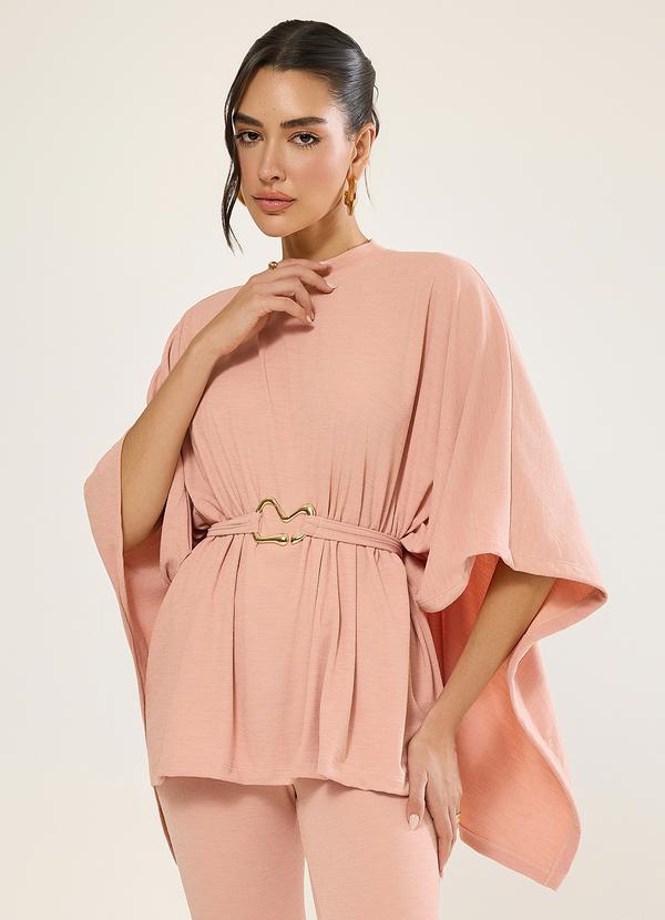 Poncho com Cinto Nude Rosado