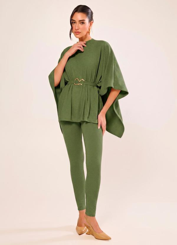 Poncho com Cinto Verde Cacto