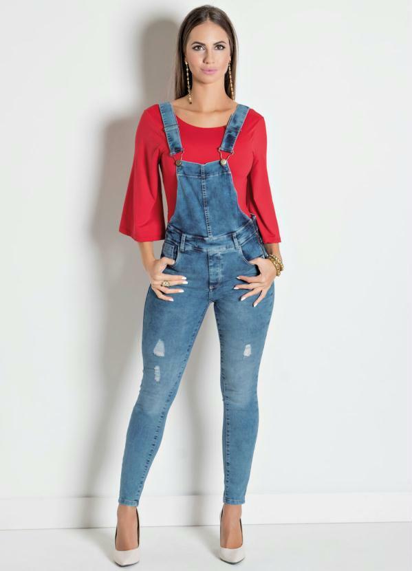 Vista 2 Jardineira Sawary JeansCom Bolsos Sawary Jeans