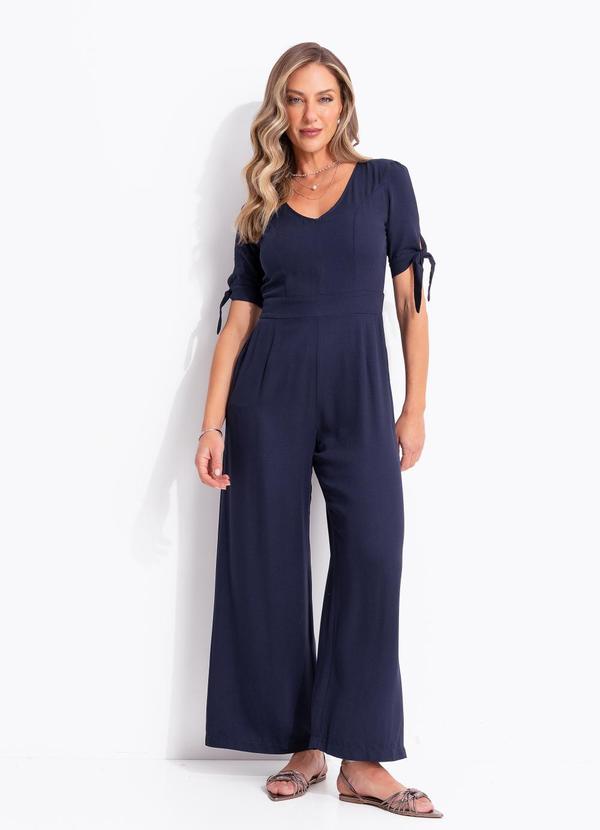Macacão Azul Escuro em Viscose Sarjada