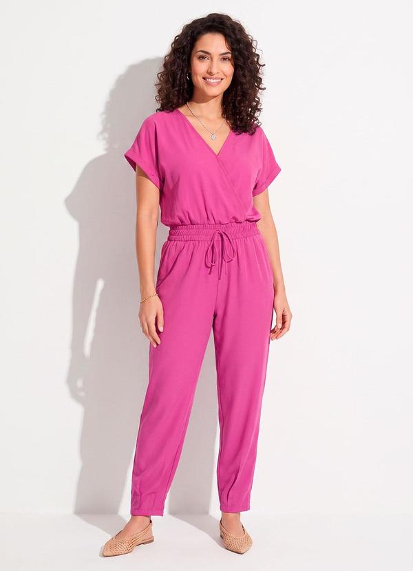 Macacão Longo Pink Acinturado com Bolsos