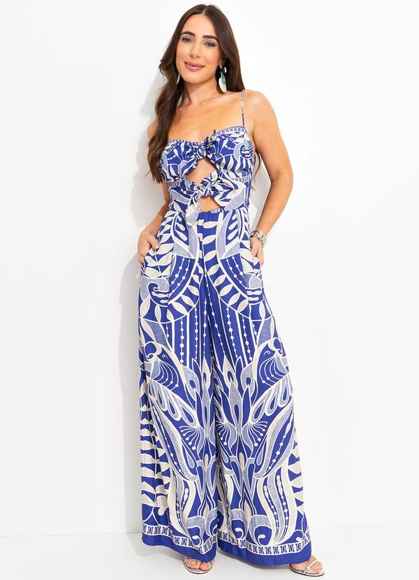 Macacao Pantalona Rendeira Azul