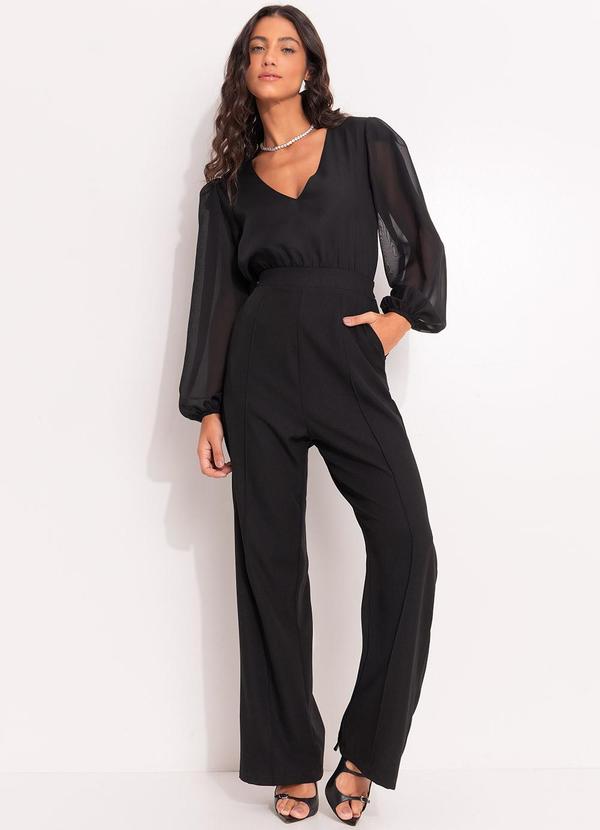 Macacão Preto em Chiffon