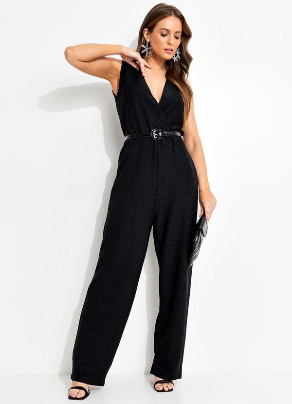 Macacão Preto em Malha com Lurex
