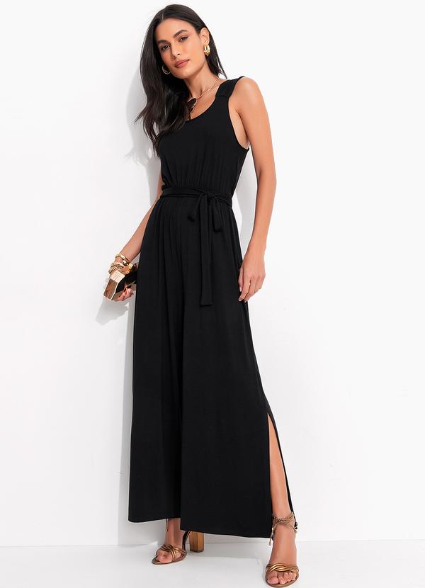 Macacão Preto em Malha de Viscose