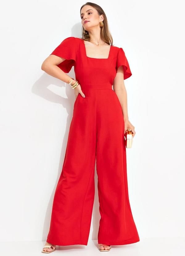 Macacão Vermelho em Crepe Plano
