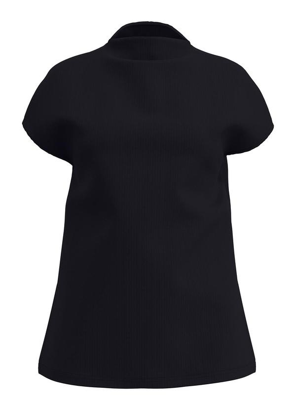 Blusa Alongada com Gola Alta Preto