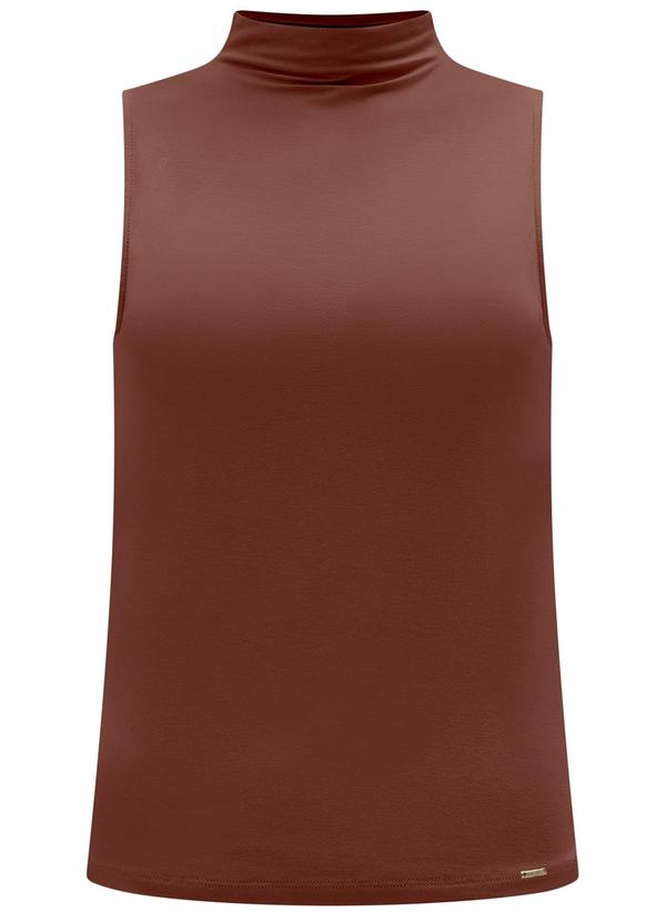 Blusa Básica com Gola Alta em Malha Marrom