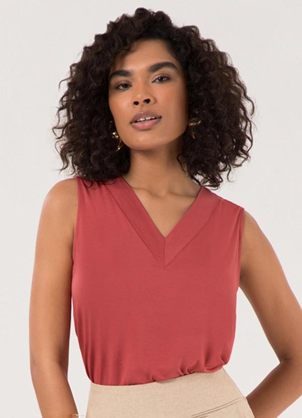 Vista 2 Blusa com Decote em V em Malha de Viscose Rosa Lunender Lunender
