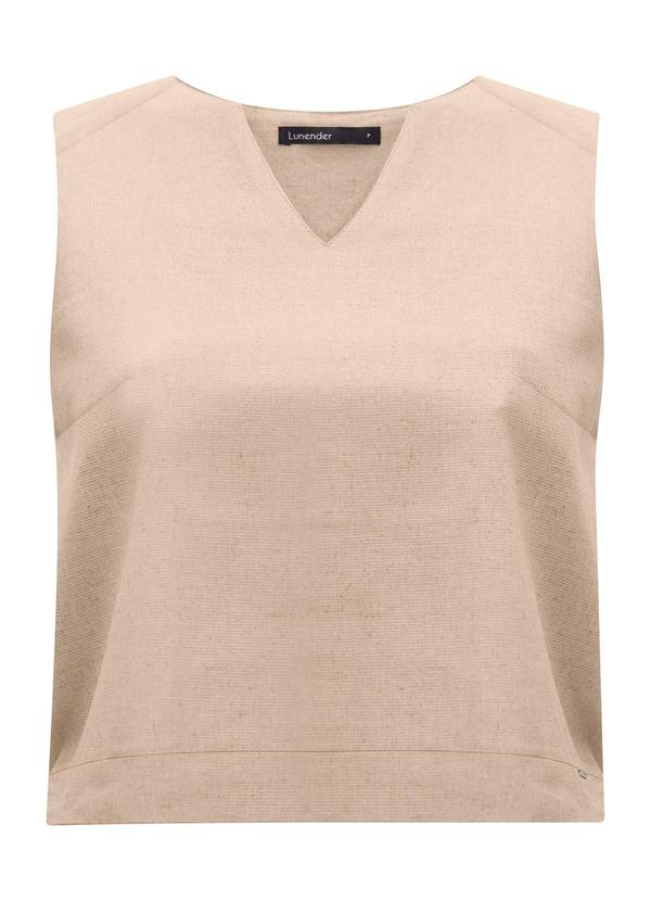 Vista 2 Blusa com Decote em V Plano e Elastano Bege Lunender Lunender