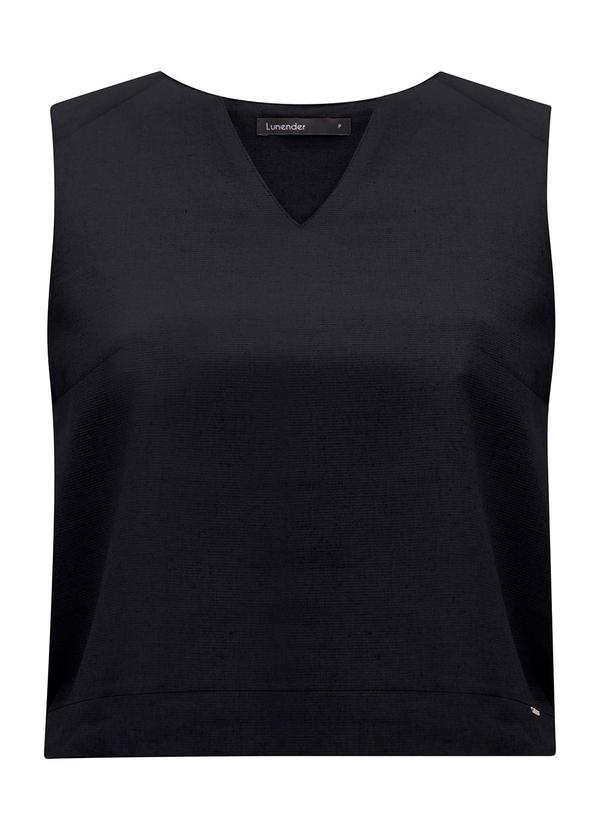Vista 2 Blusa com Decote em V Plano e Elastano Preto Lunender Lunender
