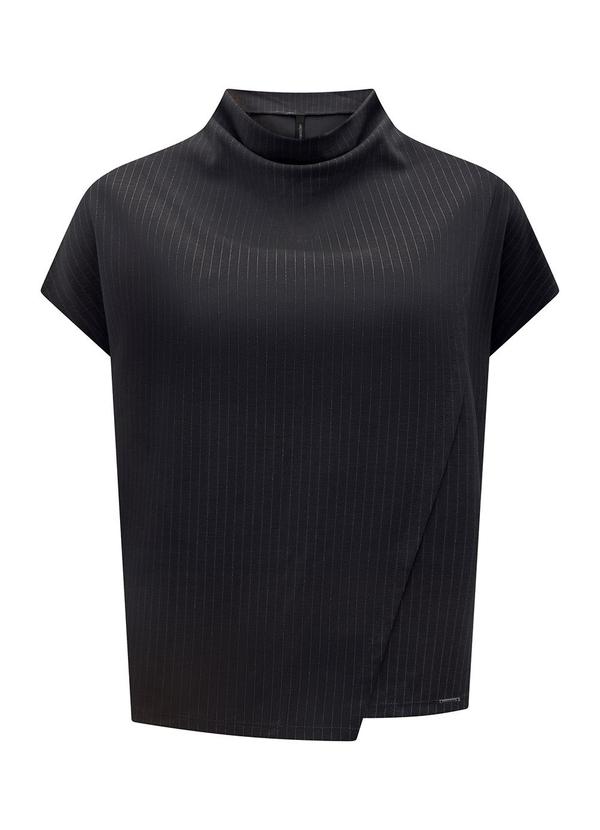 Blusa com Gola Degagê Risca de Giz Preto