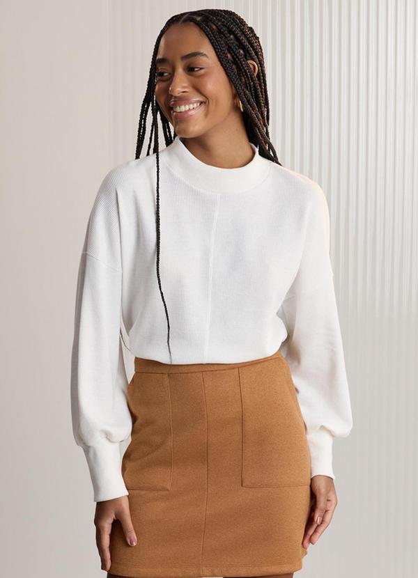 Blusa com Gola em Malha Texturizada Off White