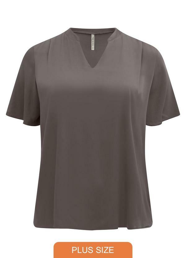 Vista 2 Blusa de Manga Curta com Gola Padre e Cinza Lunender Mais Mulher Lunender Mais Mulher