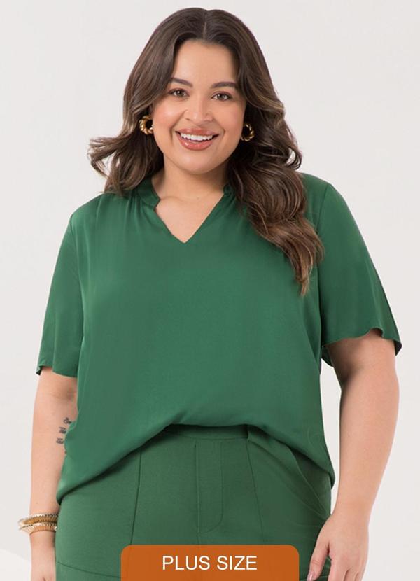 Vista 2 Blusa de Manga Curta com Gola Padre e Verde Lunender Mais Mulher Lunender Mais Mulher