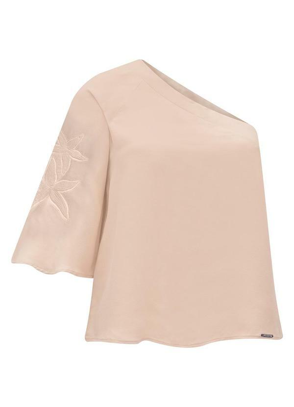 Vista 2 Blusa de um Ombro Só com Manga Ampla e Bege Lunender Lunender