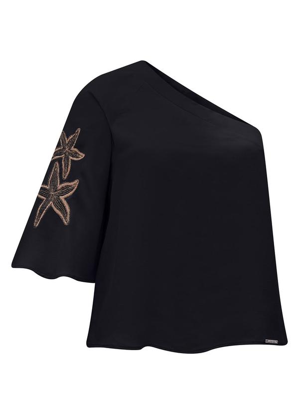 Vista 2 Blusa de um Ombro Só com Manga Ampla e Preto Lunender Lunender