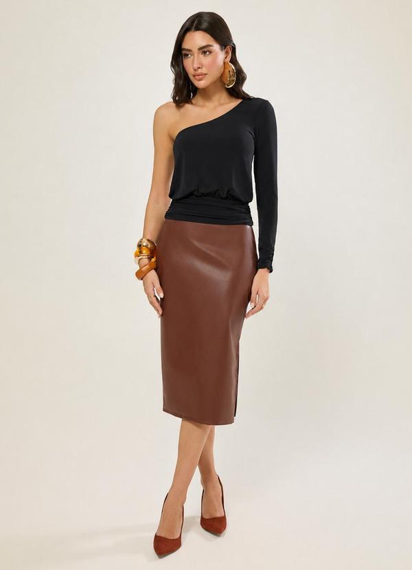 Blusa Ombro So com Franzidos Preto