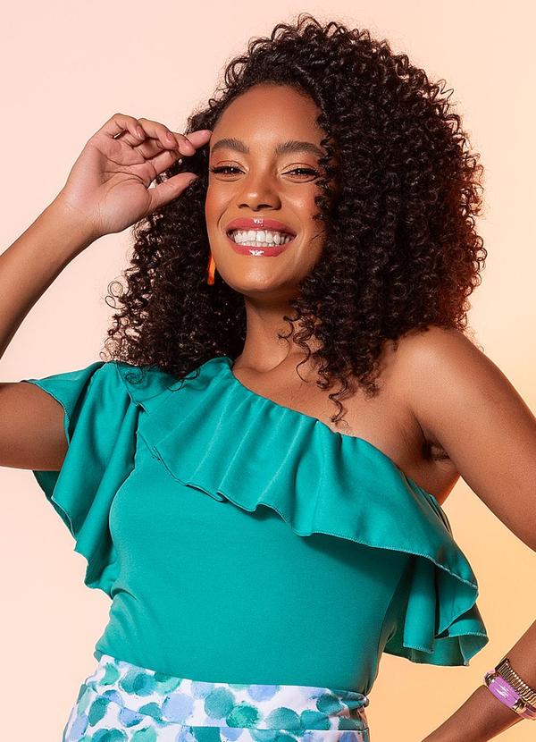 Vista 2 Blusa Verde Turquesa em Malha Moda Pop Moda Pop