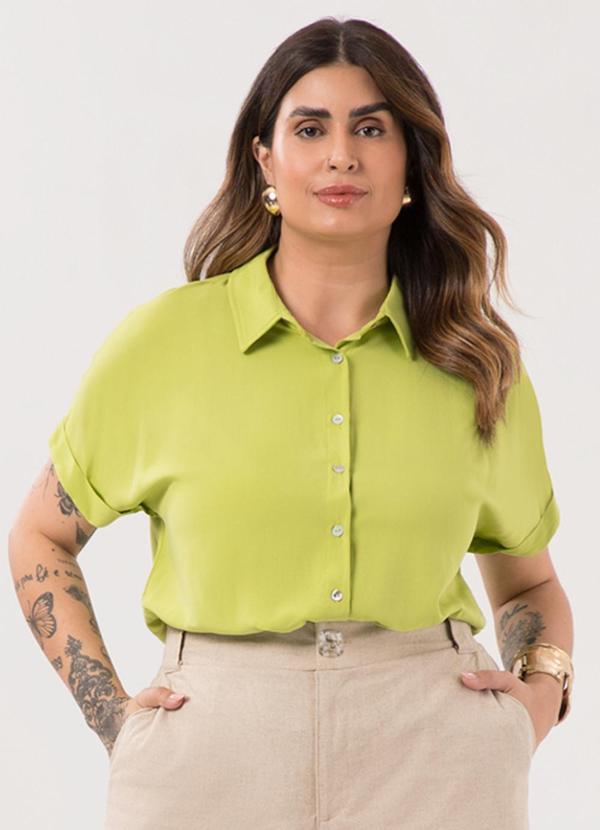 Camisa de Mangas Curtas Plus Size Verde