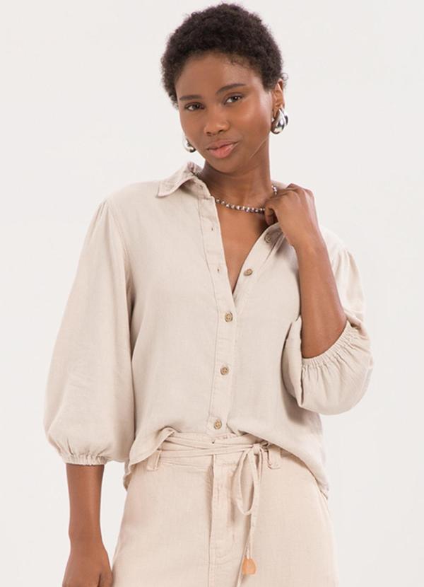 Vista 2 Camisa Feminina de Mangas 3/4 com Elástico Bege Lunender Lunender