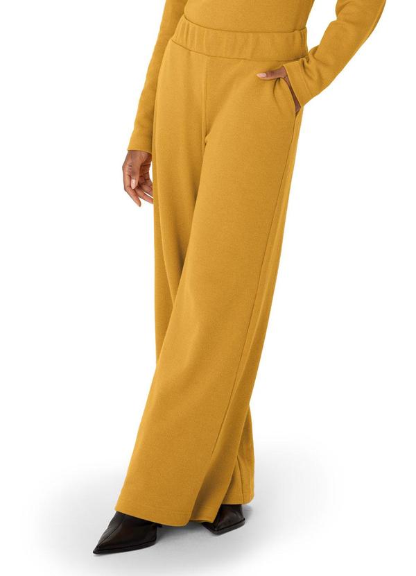 Calça Ampla em Tricot Amarelo Mostarda