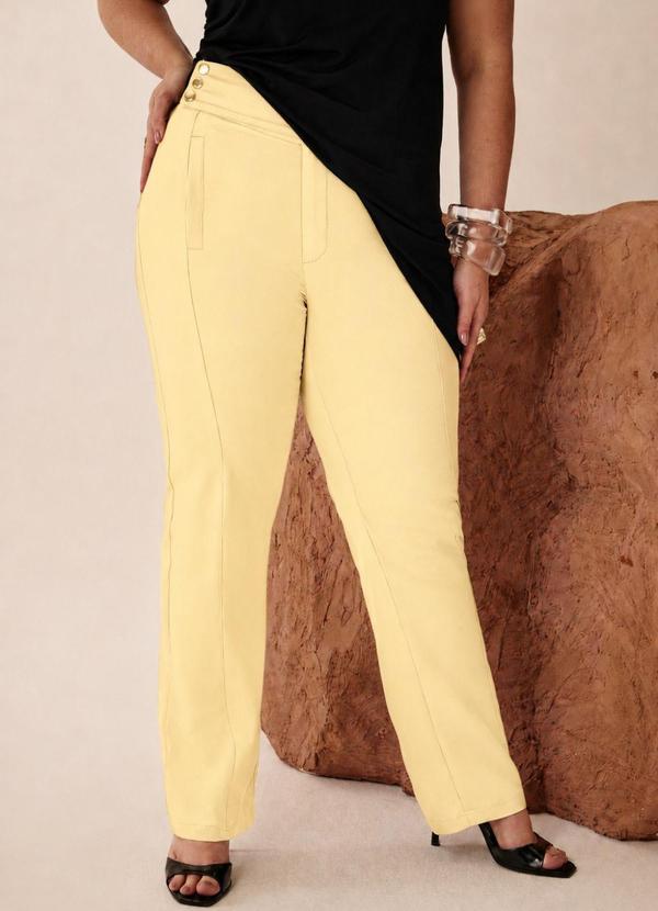 Calça Bolso Embutido Cós Largo Bege Concha