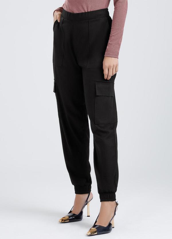 Calça Cargo em Linho Preto