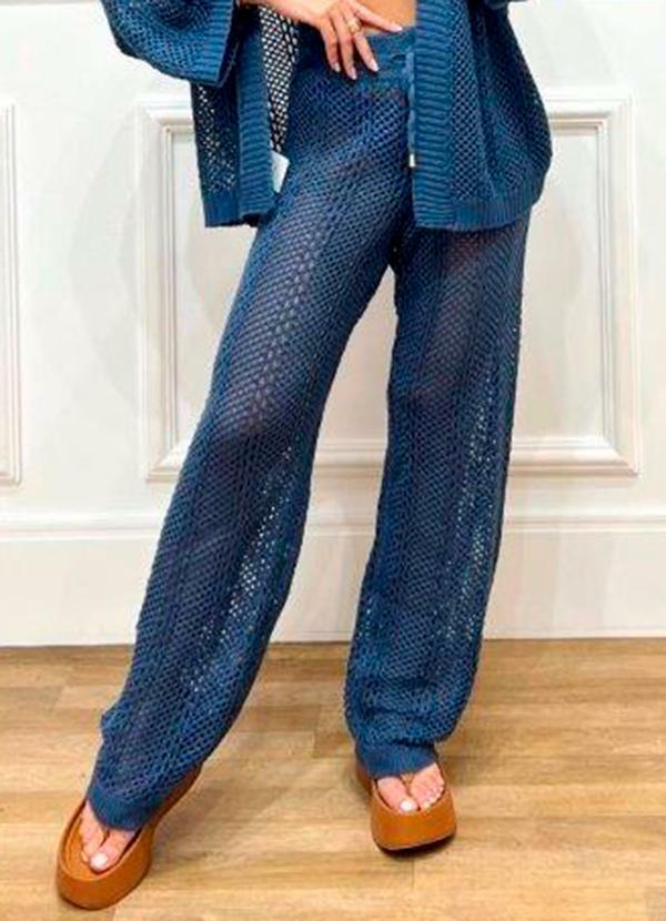 Calça em Tricot com Forro Azul