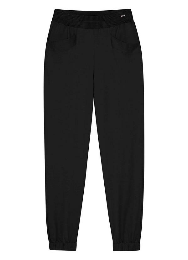 Vista 2 Calça Jogger Feminina com Bolsos Preto Marialícia Marialícia