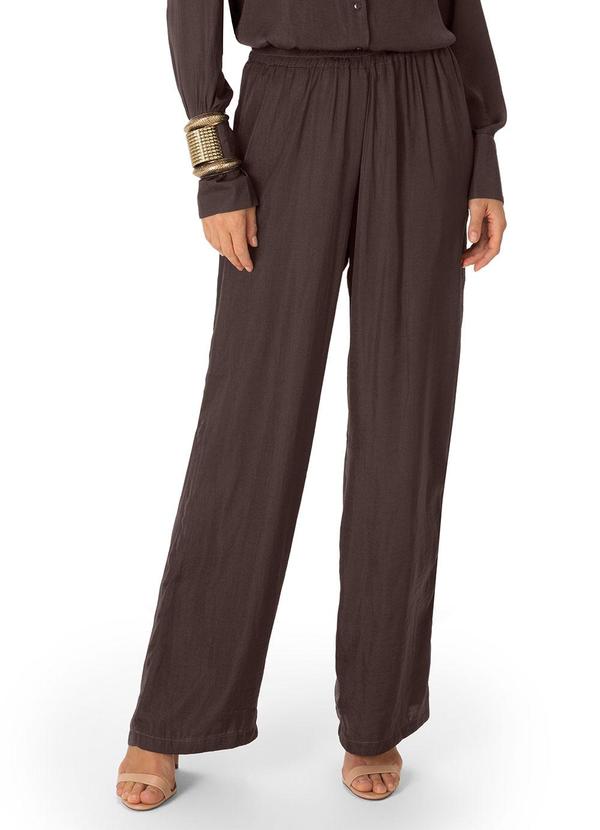 Calça Wide Leg Acetinada Marrom Escuro