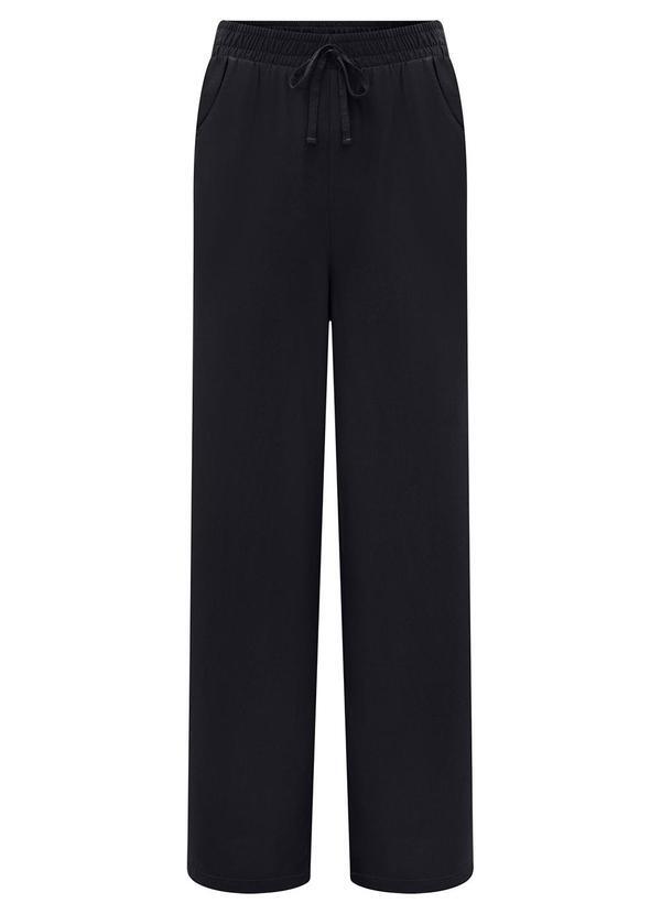 Calça Wide Leg com Cós Elástico em Viscose Preto