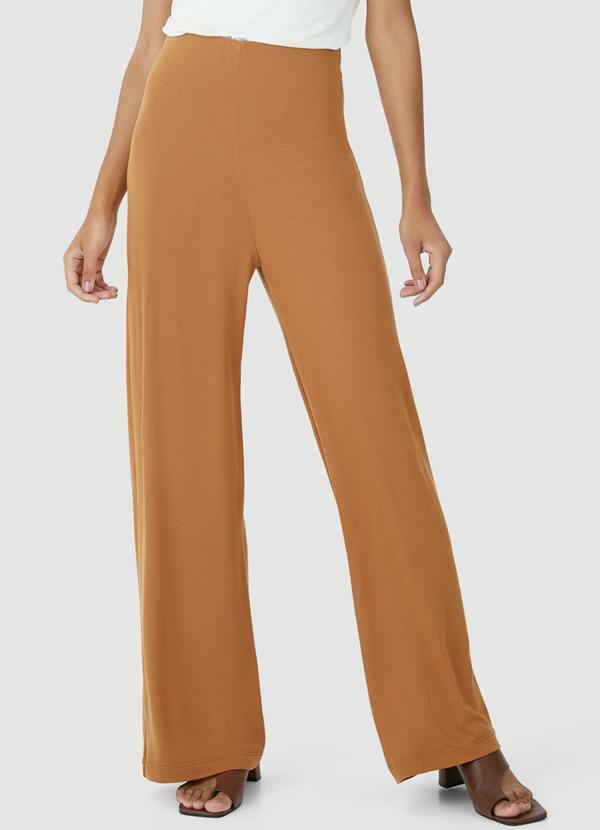 Calça Wide Leg em Moletinho Marrom