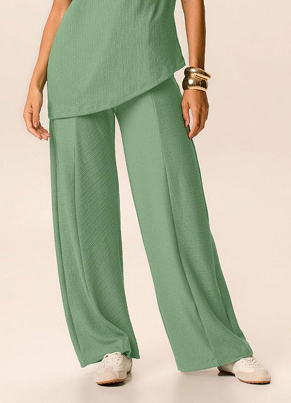 Calça Wide Leg Texturizada Verde Menta