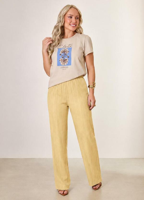 Calca Wide Plissato Amarelo Vanilla