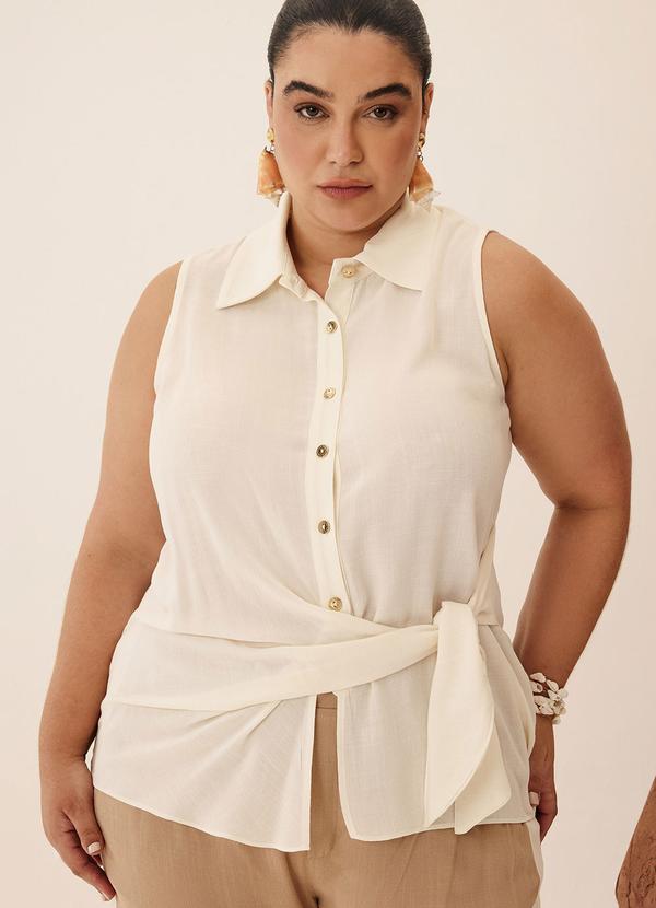 Camisa Alongada sem Manga Transpassada Off White