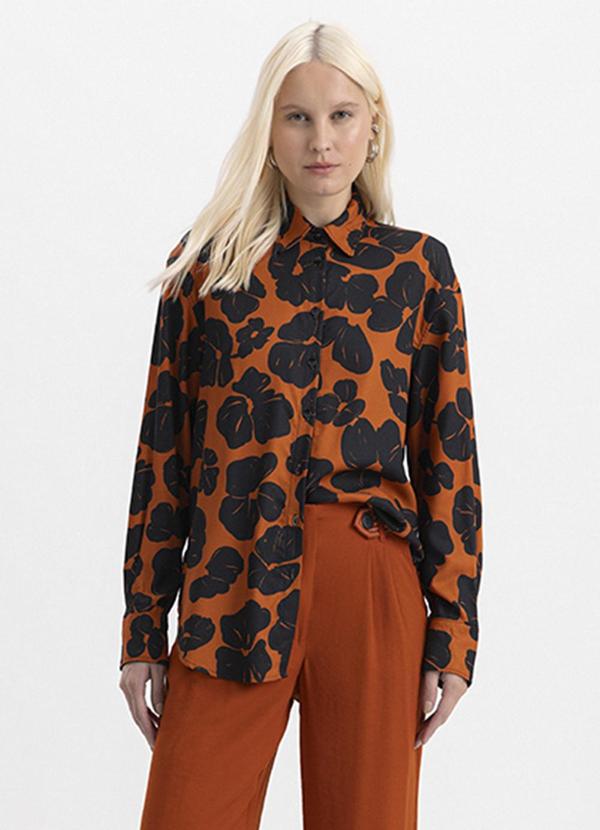 Vista 2 Camisa Feminina Animal Print Laranja Essendi Essendi