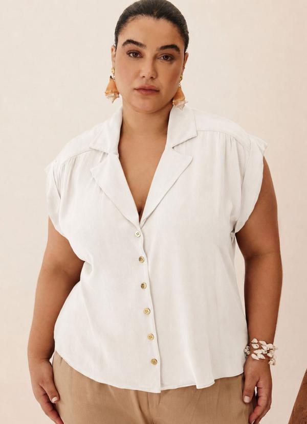 Camisa Gola Dupla com Franzido Pala Off White