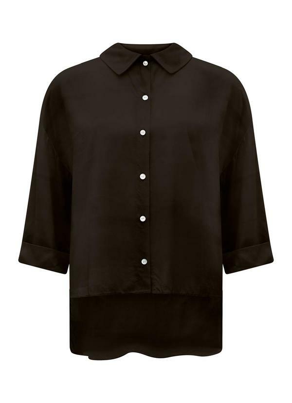 Camisa Mullet com Mangas 3/4 Marrom