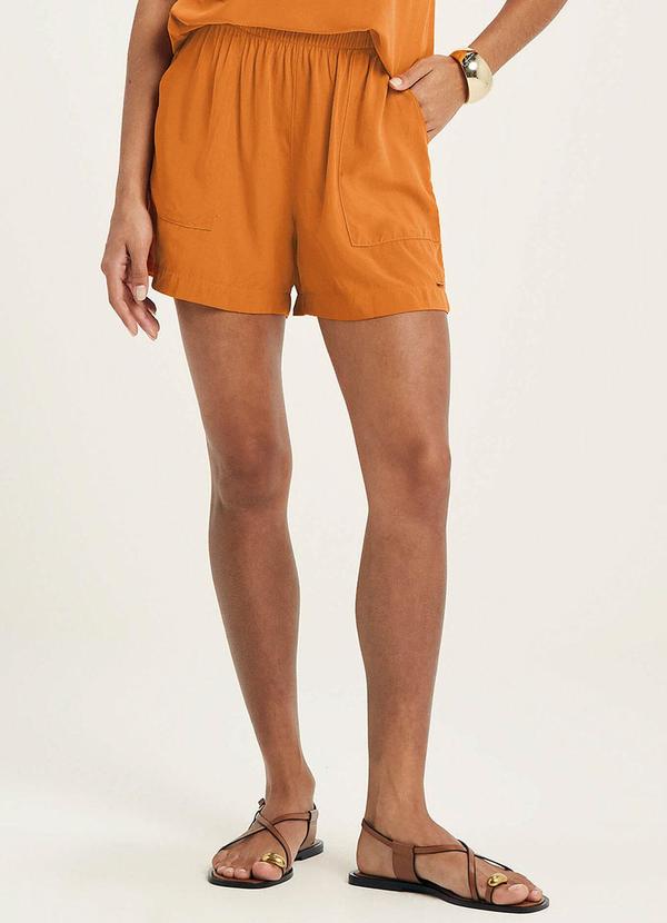 Short Feminino Tecido Viscose com Bolsos Laranja