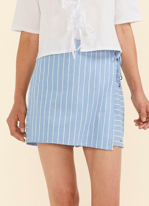 Short Saia Feminino Listrado Transpasse Azul