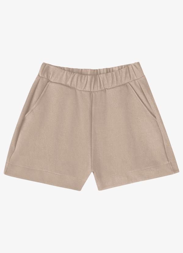 Shorts Feminino em Ribana Maxi com Bolso Bege
