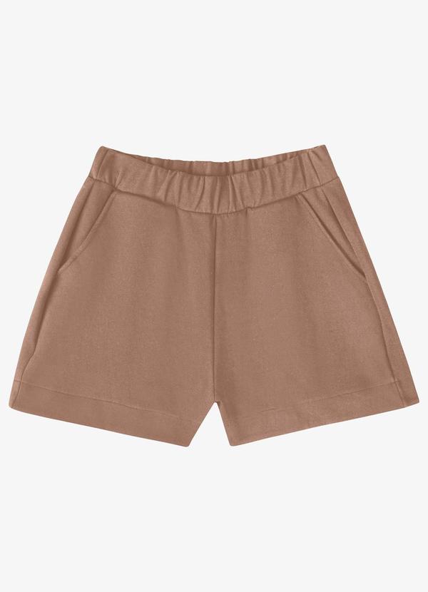 Shorts Feminino em Ribana Maxi com Bolso Bege