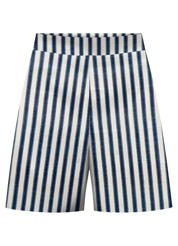 Shorts Listrado com Zíper em Tecido Azul