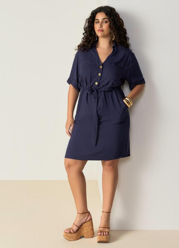 Chemise com Bolso e Faixa Azul Blue Space