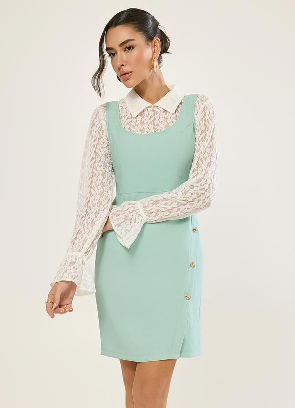 Vestido Alfaiataria com Botoes Verde Safari