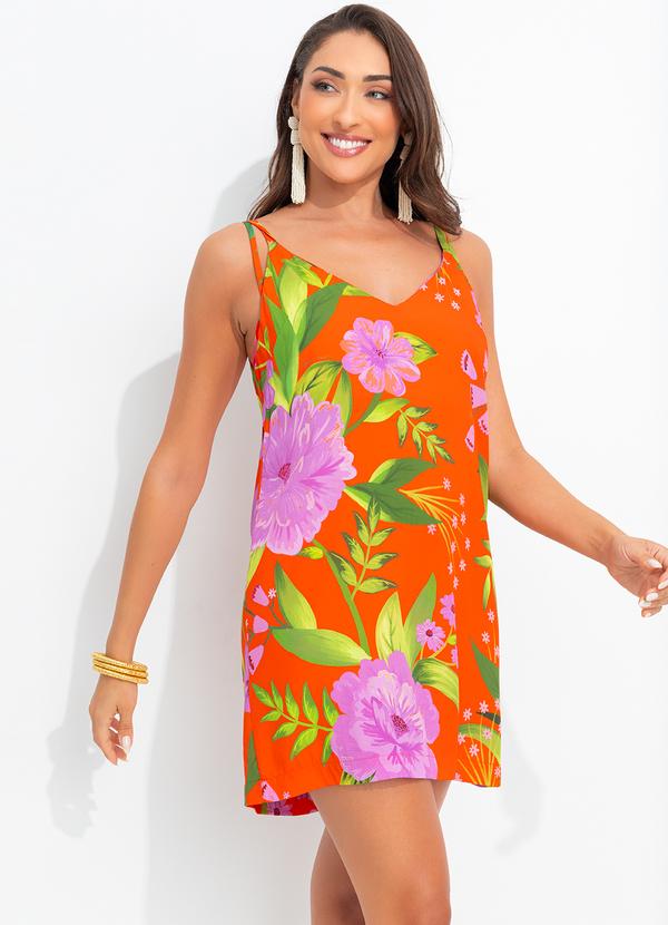 Vista 2 Vestido Curto Floral Bem Me Quer Laranja FARM FARM