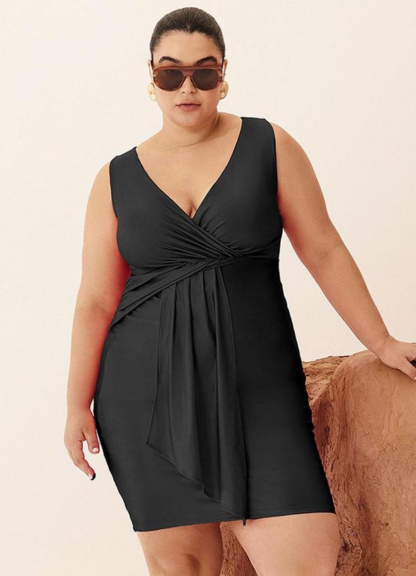 Vestido Detalhe com Transpasse e Pregas Preto